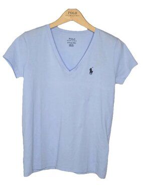 Polo Ralph Lauren Womens XS Light Blue V Neck T Shirt Classic Fit Cotton Tee
